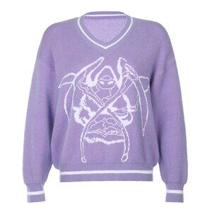 yesstyle sosana purple graphic print v-neck sweater ♡ nwot